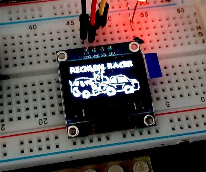 Neapdomīga sacīkšu braucēja Arduino OLED spēle, AdafruitGFX un Bitmaps pamati: 6 soļi