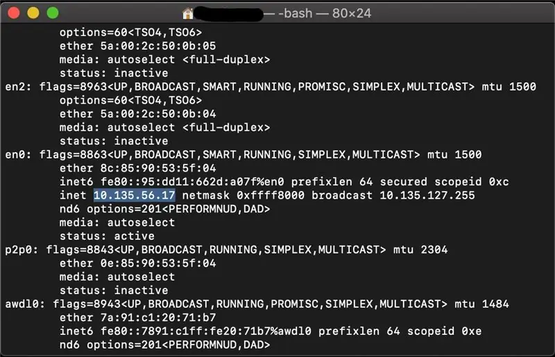 Uso del comando Ifconfig para recopilar información de red, como la dirección IP o la dirección MAC