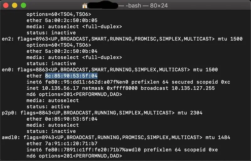 IP ünvanı və ya MAC ünvanı kimi şəbəkə məlumatlarını toplamaq üçün Ifconfig əmrindən istifadə edin