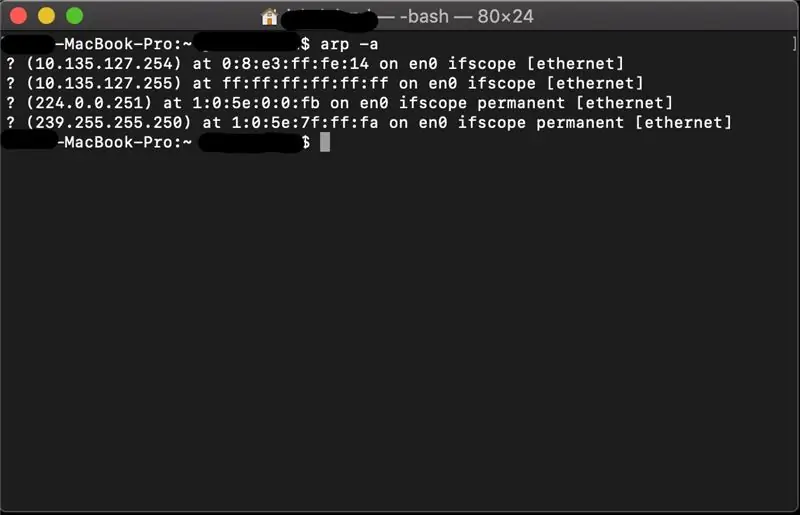 Përdorimi i komandës Arp për të treguar një tabelë të pajisjeve me adresën e tyre IP dhe MAC