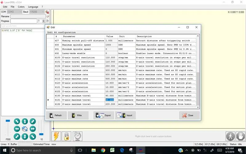 Carga de la biblioteca GRBL y configuración del láser GRBL