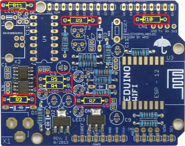 Solder R2, R4, R5, R7, R9, R10, R11: Resistor 1 KOhm