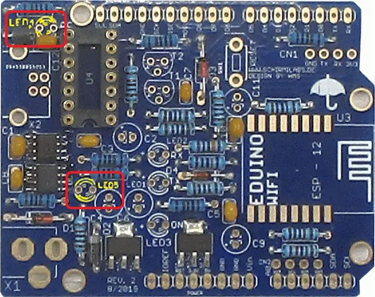 Solder LED4 dan LED5: LED 3mm Merah