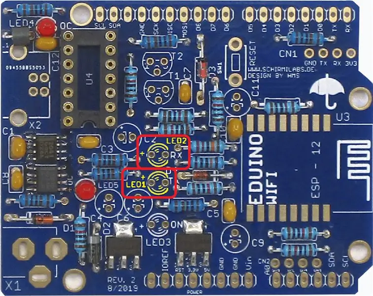 Припой LED1 и LED2: LED 3 мм жълт