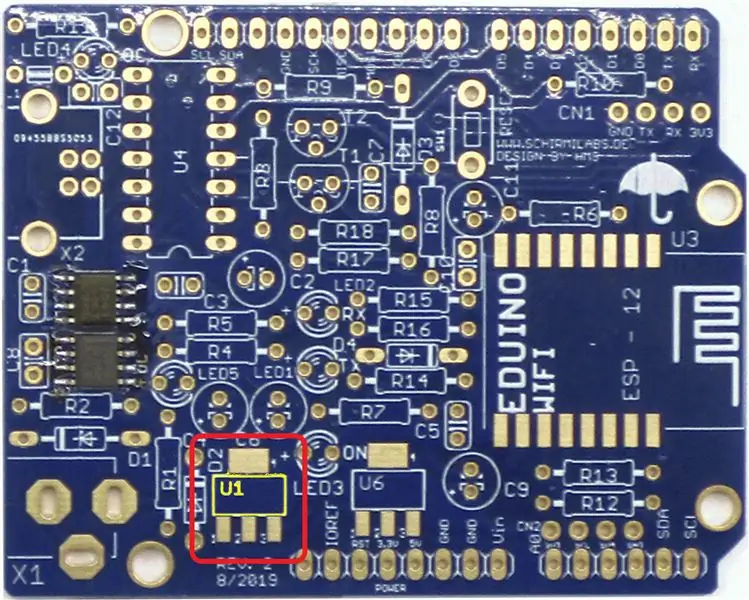 Solder U1: AMS 1117 5.0