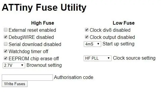 Browser Interface ATTiny Fuse Editor