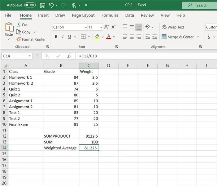 CP2 Excel ponderat mitjà