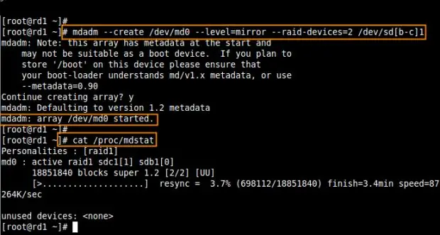 Creación de dispositivos RAID1