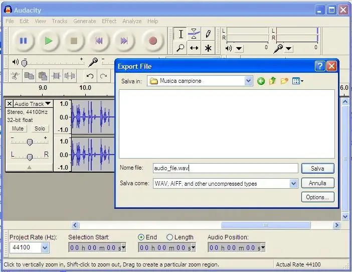 Tretja metoda. Snemanje resnične zvočne datoteke z Audacity