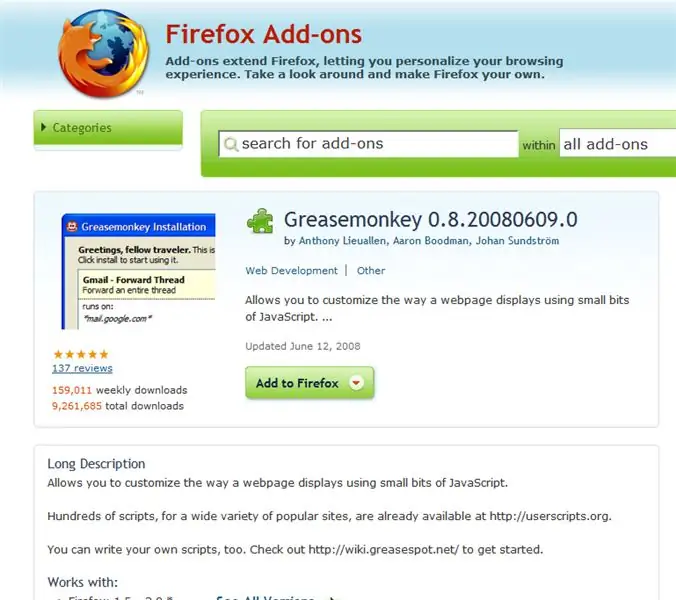 I-install ang Gresemonkey para sa Firefox