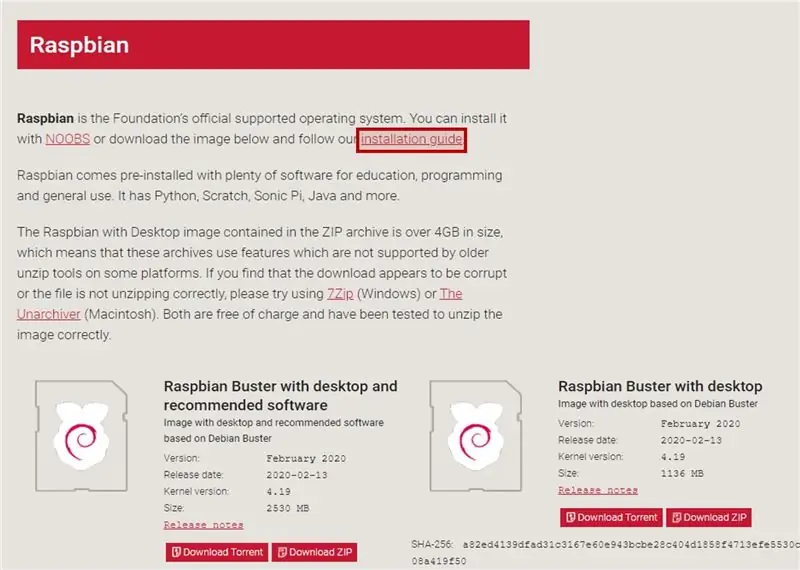 I mellomtiden går du tilbake til nettleseren, navigerer til "installasjonsguide" -lenken øverst på siden du har lastet ned operativsystemet fra