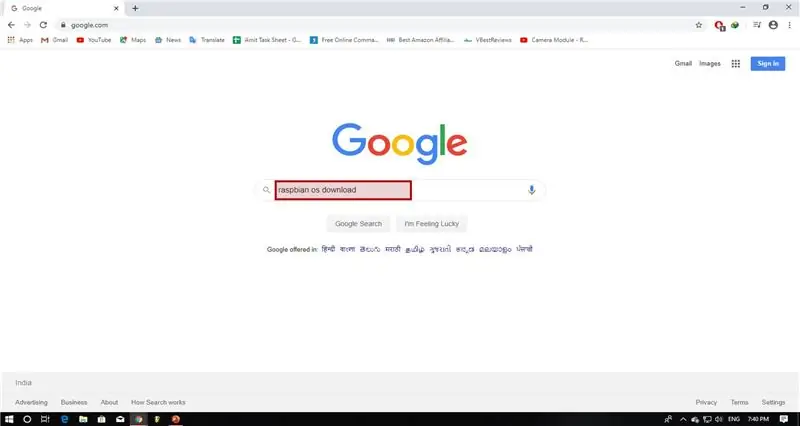 Søk etter søkeordene 'Raspbian OS Download' og trykk Enter -tasten