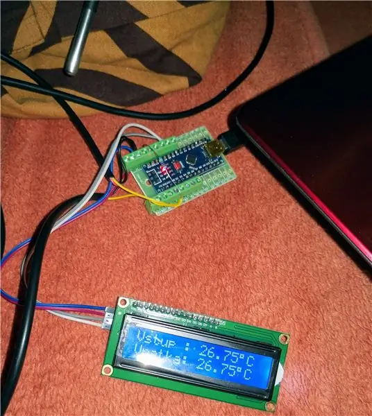 „Arduino Nano“ir du DS18B20 temperatūros jutikliai su I2C LCD