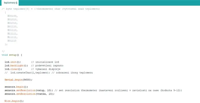 Lastna koda in funkcije Arduino IDE // Vlastni Kod Teplomeru a Funkce