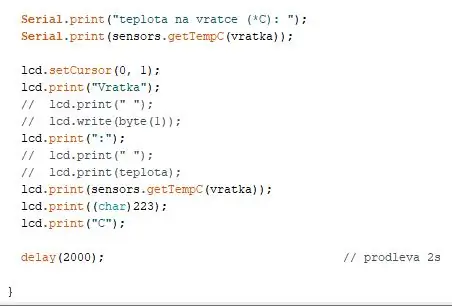 Lastna koda in funkcije Arduino IDE // Vlastni Kod Teplomeru a Funkce