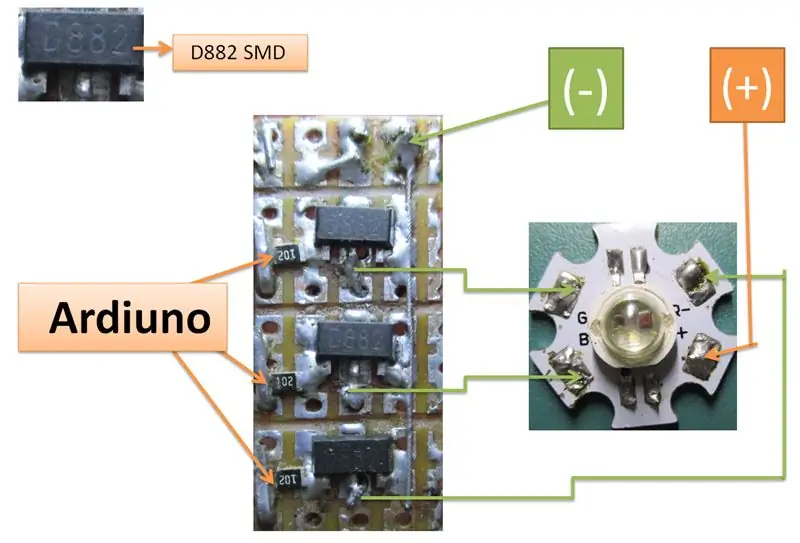 PCB completo di componenti e connessione con LED RGB