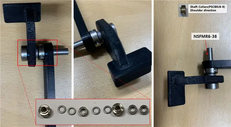 Let op de gesorteerde volgorde en de richting van de askragen, monteer een rotatie-as voor een houder a en een verbinding 200 B met een as (NSFMR6-38), askragen (PSCBRJ6-9), lagers en afstandhouders (MSRB6-1.0)