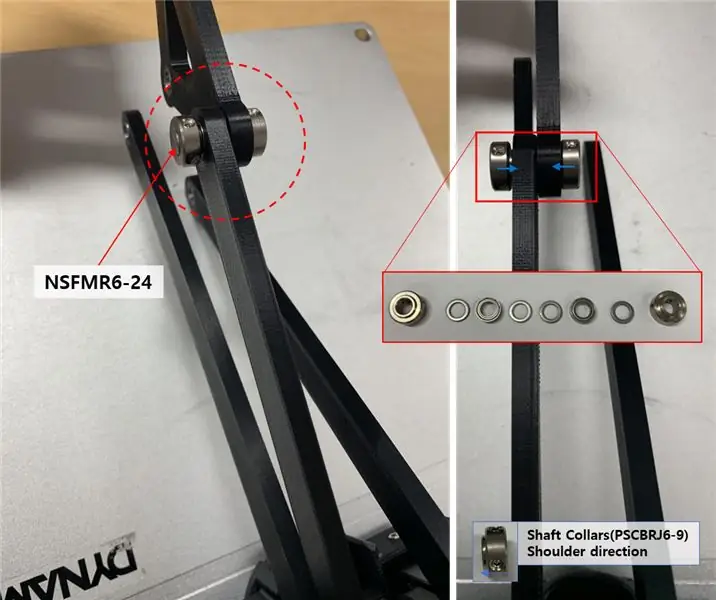 Unganisha Axis ya Mzunguko Na Kiungo 200 B Imewekwa katika Hatua ya 10 na Kiunga cha Pembetatu na Sehemu za Mhimili (Shaft (NSFMR6-24), Collars za Shaft (PSCBRJ6-9), Bearings na Spacers (MSRB6-1.0))