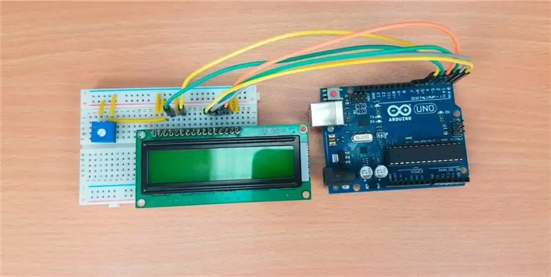 Rasmda ko'rsatilgandek, LCD displeyni yoqish pimi (E) bilan Arduino 5 -pinini ulang