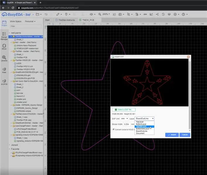 Importa il.dxf in EasyEDA per creare la forma personalizzata