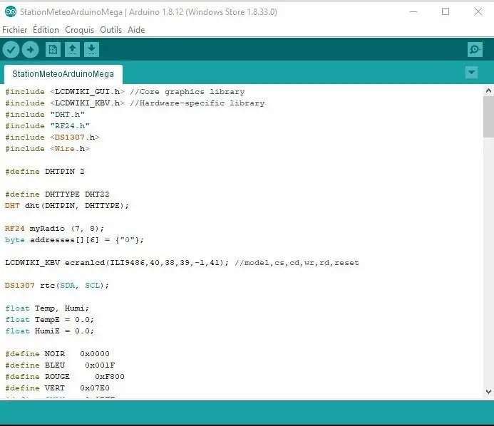 Koda Arduino Mega za primer vremenske postaje