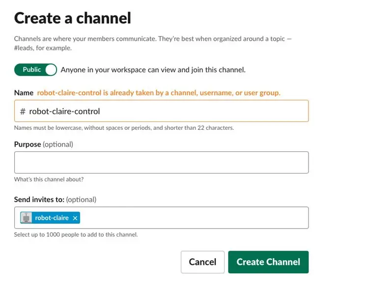 Δημιουργήστε ένα Slack Channel και προσκαλέστε το ρομπότ σας στο κανάλι