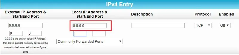 Digite o endereço IPv4 da etapa 3 na caixa Endereço IP local