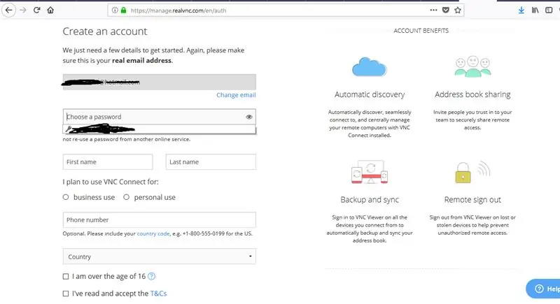 Създаване на акаунт и работа на RealVNC Viewer