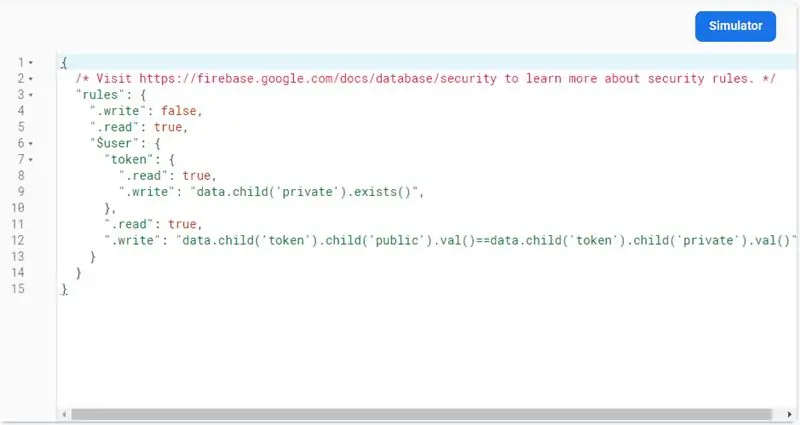 Esquema de base de datos y reglas de Firebase