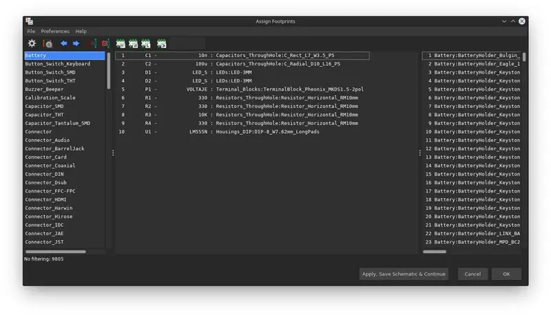 Kezdje a Kicad segítségével - Rendeljen PCB lábnyomokat a sematikus szimbólumokhoz