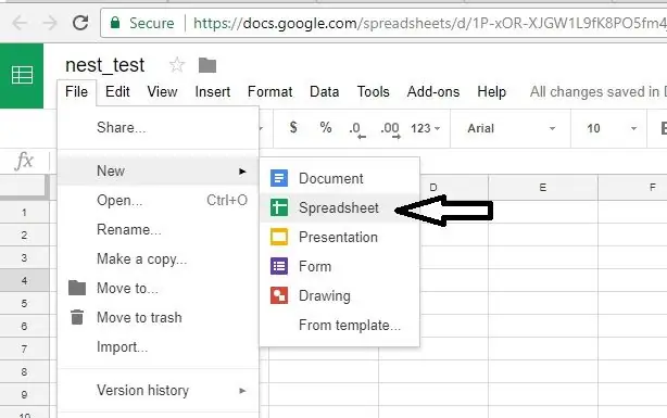 Buat Lembaran Google Baru (Lakukan Simpan Seperti di Spreadsheet Berkongsi Saya)