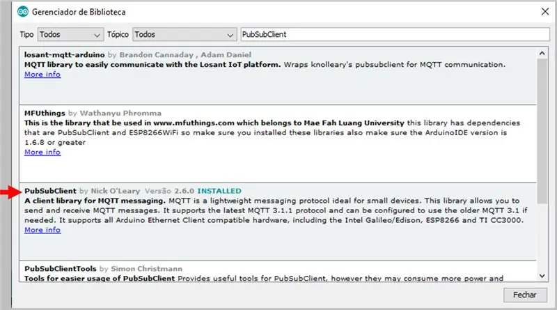Biblioteca PubSubClient