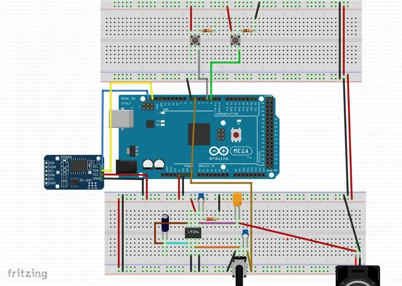 Схемалуу диаграмма Arduino Mega2560 RTC жана Күчөткүчкө негизделген