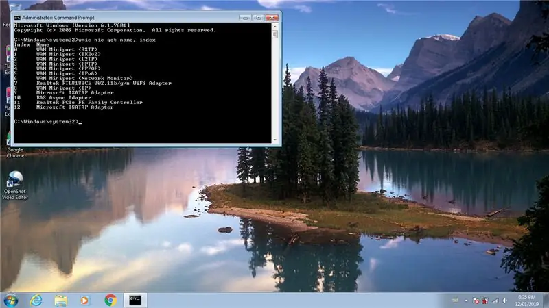 Wifi адаптерийн индексийн дугаарыг авахын тулд Command бичнэ үү