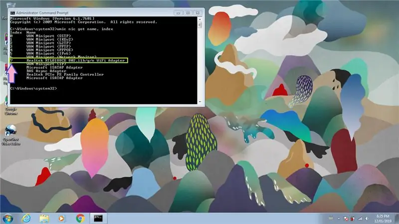 Wifi адаптерийн индексийн дугаарыг авахын тулд Command бичнэ үү