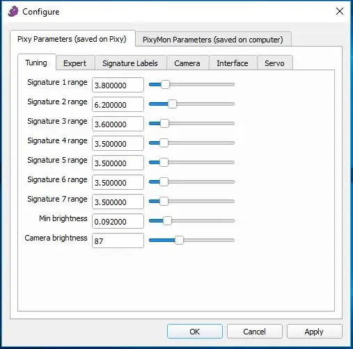 Configuración de la cámara Pixy