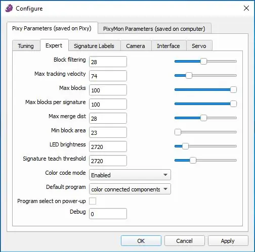 Configuración de la cámara Pixy