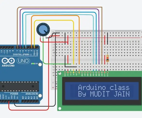 واجهة شاشة LCD مع Arduino على Tinkercad: 5 خطوات