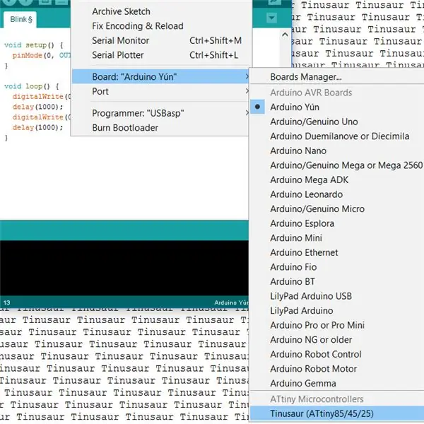 Configuración para usar el tablero de Tinusaur