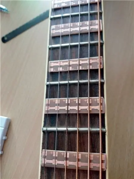 Houtwerk op de fretboard van de gitaar