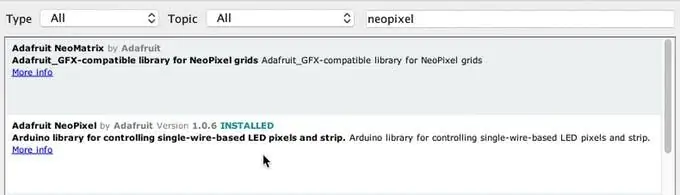 Installere Adafruit NeoPixel Library