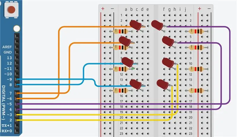 Pievienojiet gaismas diodes un rezistorus