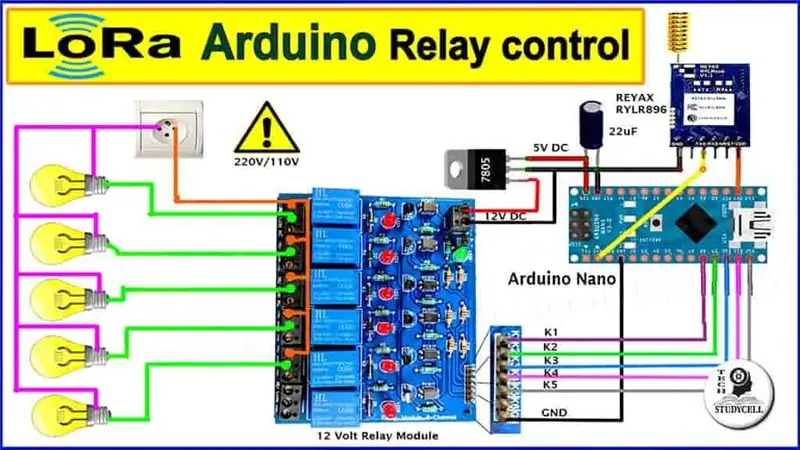 Obvod modulu relé relé Lora Arduino