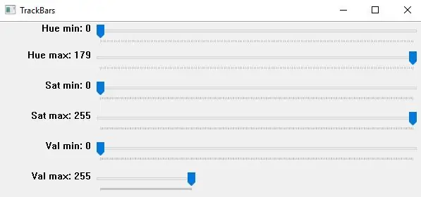 Création de TrackBars pour la teinte, la saturation et la valeur