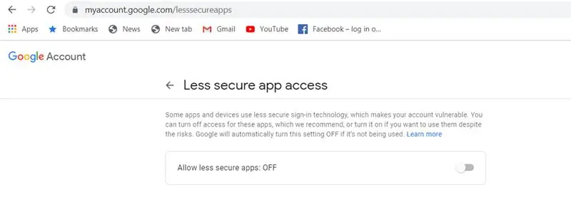 Promijenite postavke Gmail računa (Manje siguran pristup aplikacijama)