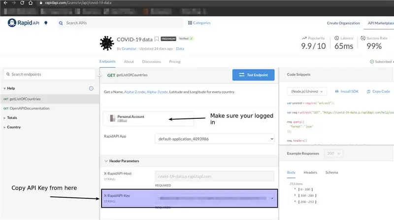 Obtenga la clave API para datos, películas y programas de televisión de COVID 19