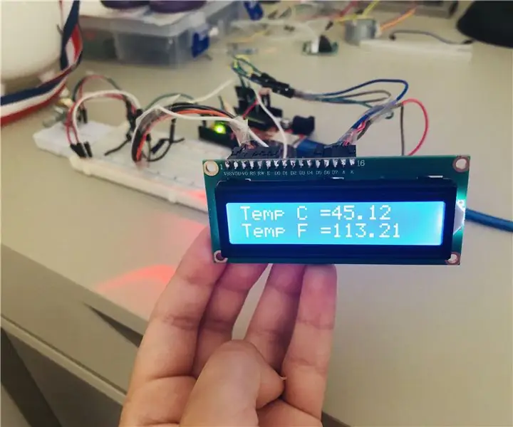 LCD ջերմաստիճանի ցուցադրում RGB LED- ով ՝ 5 քայլ