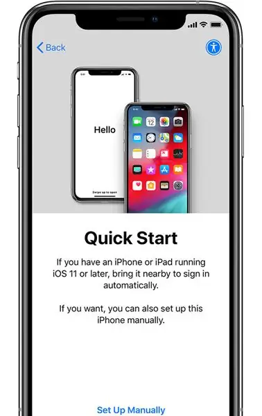 Jei turite kitą „IPhone“„IOS 11“ar naujesnėje versijoje, naudokite „Quick Start“