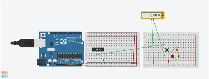 NAND Gate با ورودی ؛ pin1 متصل به دکمه Push