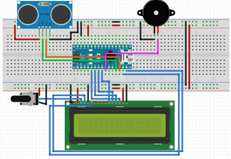 Buzzer va ultrasonik sensorni ulash